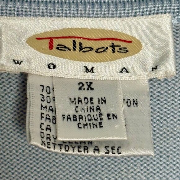 Talbots 70% Silk Collared V-Neck Lightweight Cardigan - Light Med. Blue - 2X - Picture 7 of 8